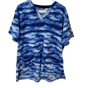Carhartt Blues Watercolor Women's 5-Pocket STRETCH V-Neck Print Scrub Top‎ XL